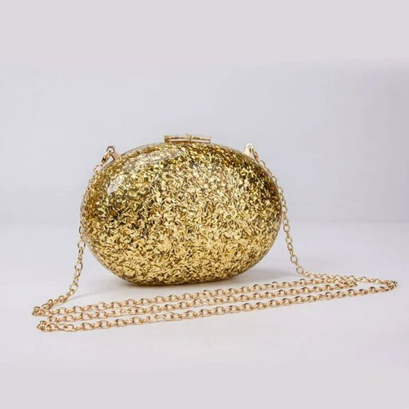 ROUND GOLD GLITTER CLUTCH PURSE - Picture 9 of 13